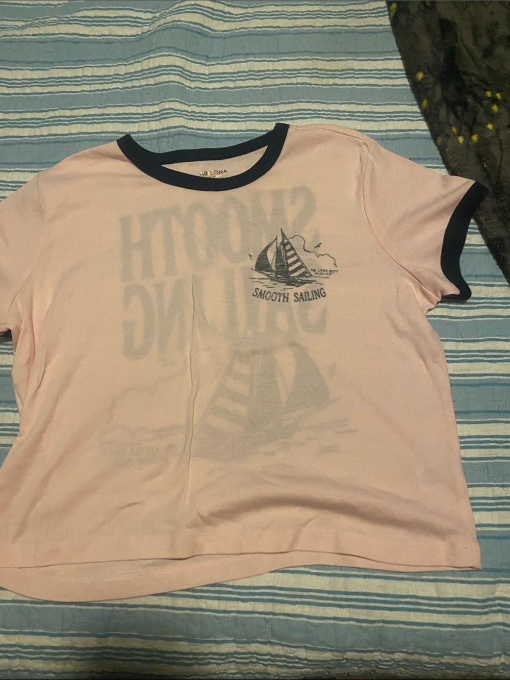 Arizona Jean Company Pink Tee with Navy Trim and Sailboat Graphic
